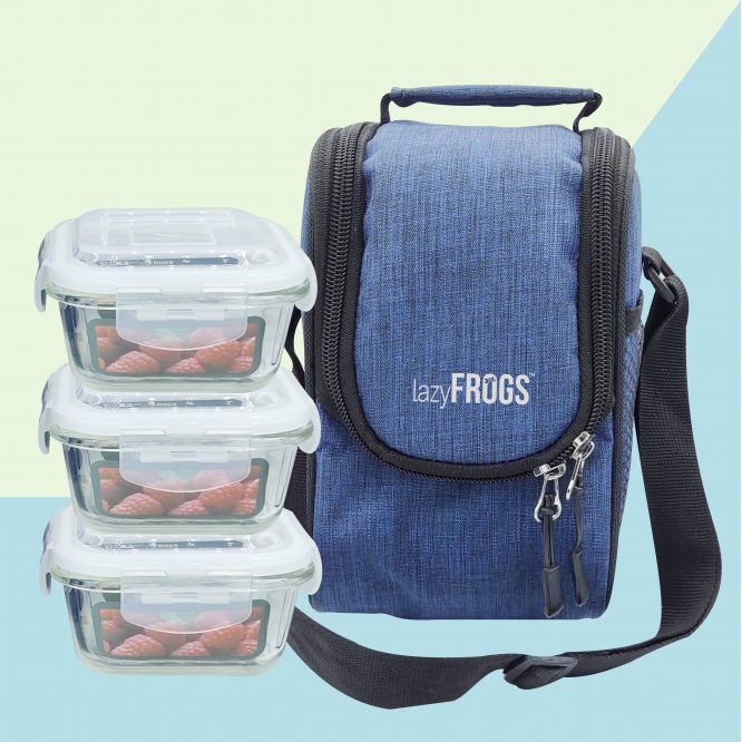 Lazyfrog's High Borosilicate Square Bakeware Safe Glass Lunch Box Set with Bag