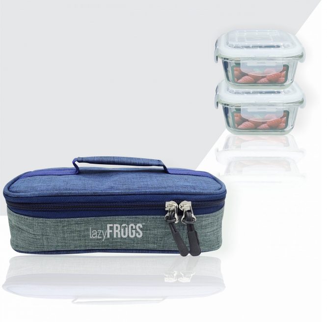 Lazyfrog's Elegance 2  Square Container Borosilicate Glass Lunch Box with Bag